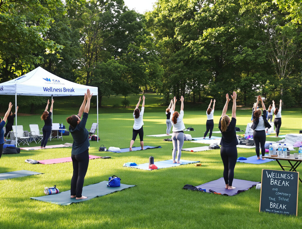 Yoga aziendale all'aperto durante un team building